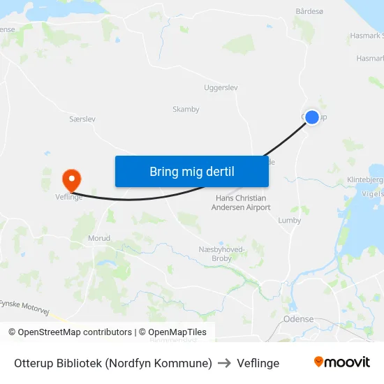 Otterup Bibliotek (Nordfyn Kommune) to Veflinge map