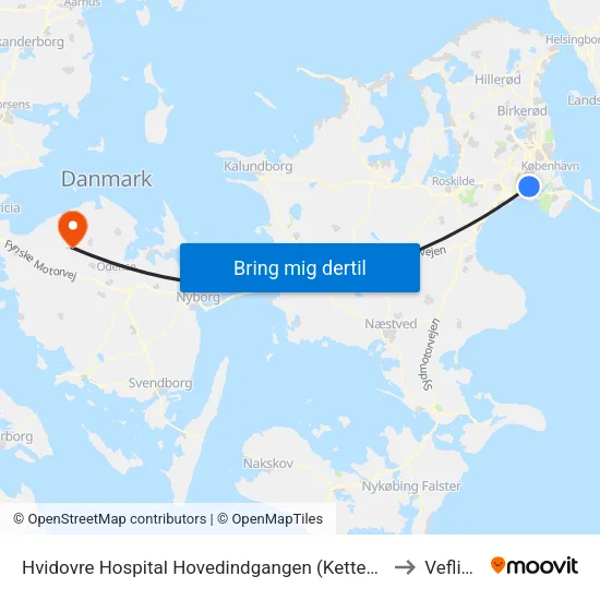 Hvidovre Hospital Hovedindgangen (Kettegård Allé) to Veflinge map