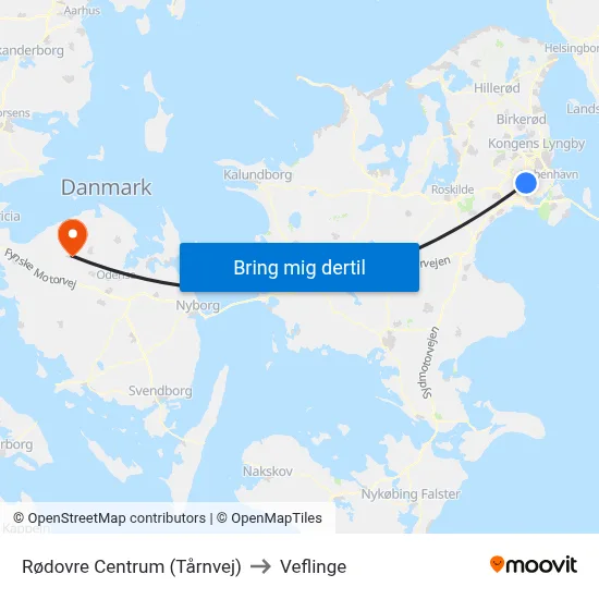 Rødovre Centrum (Tårnvej) to Veflinge map