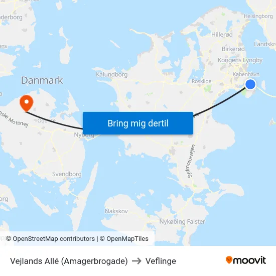 Vejlands Allé (Amagerbrogade) to Veflinge map