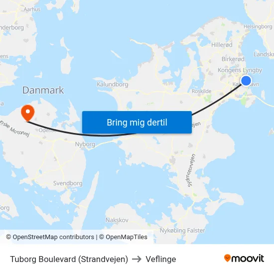 Tuborg Boulevard (Strandvejen) to Veflinge map