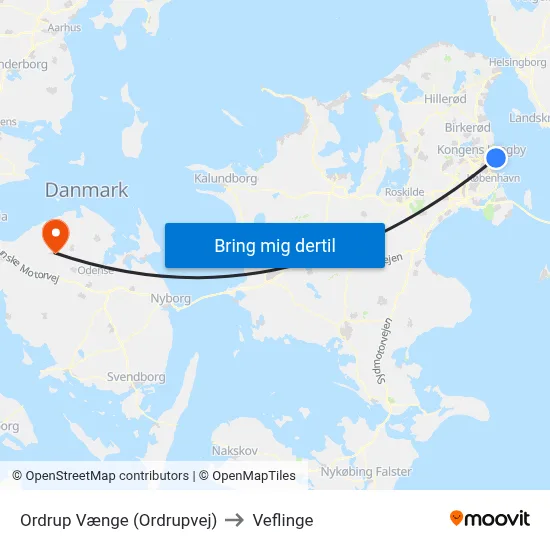 Ordrup Vænge (Ordrupvej) to Veflinge map