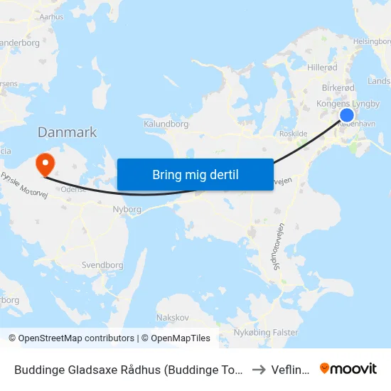 Buddinge Gladsaxe Rådhus (Buddinge Torv) to Veflinge map