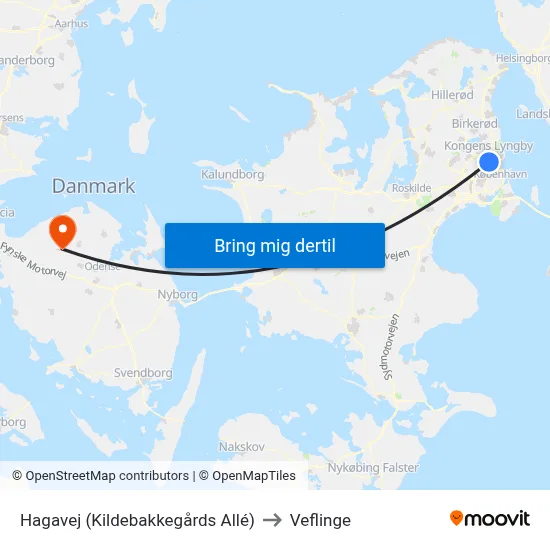 Hagavej (Kildebakkegårds Allé) to Veflinge map