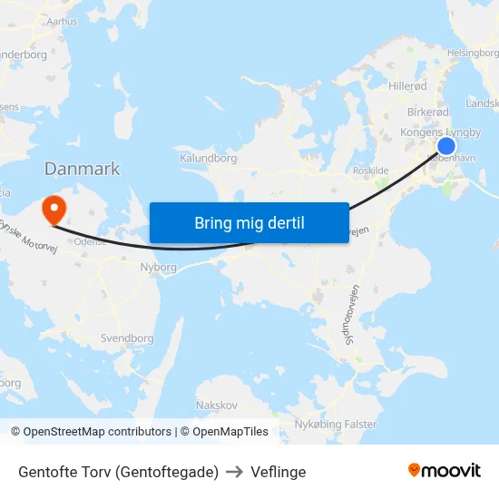 Gentofte Torv (Gentoftegade) to Veflinge map