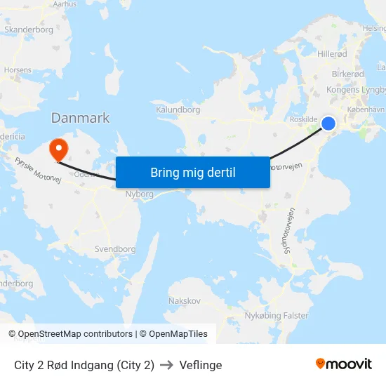 City 2 Rød Indgang (City 2) to Veflinge map