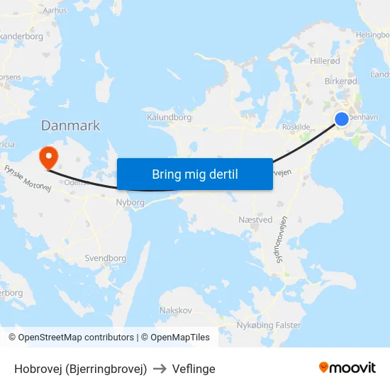 Hobrovej (Bjerringbrovej) to Veflinge map