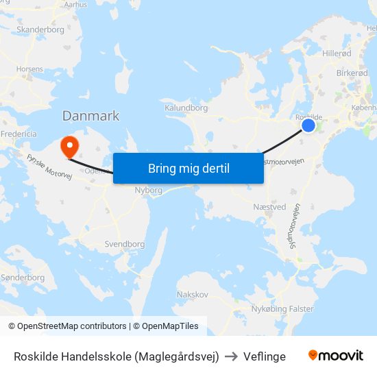 Roskilde Handelsskole (Maglegårdsvej) to Veflinge map