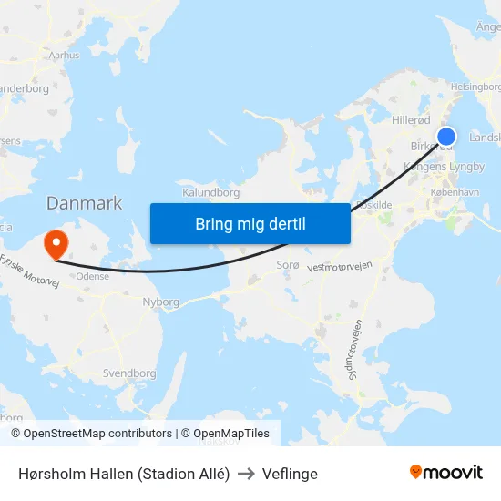 Hørsholm Hallen (Stadion Allé) to Veflinge map