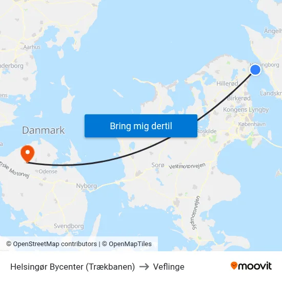Helsingør Bycenter (Trækbanen) to Veflinge map