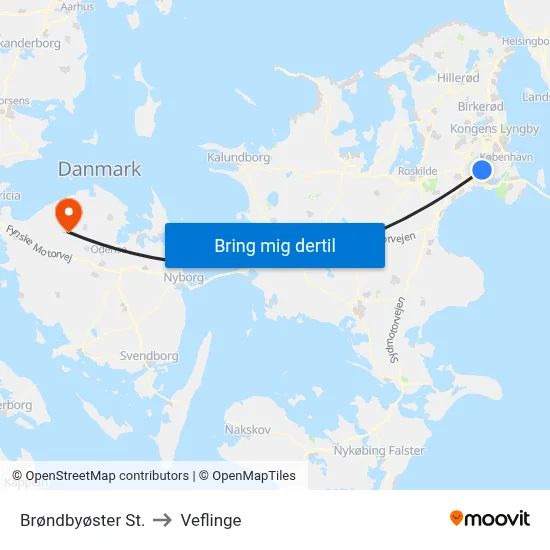 Brøndbyøster St. to Veflinge map