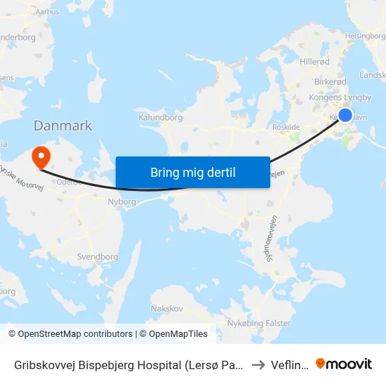Gribskovvej Bispebjerg Hospital (Lersø Parkallé) to Veflinge map