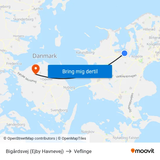 Bigårdsvej (Ejby Havnevej) to Veflinge map