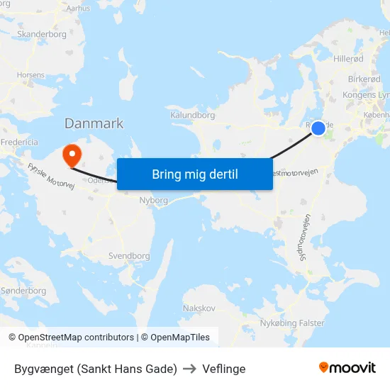 Bygvænget (Sankt Hans Gade) to Veflinge map