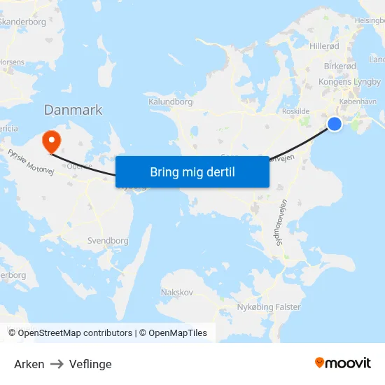 Arken to Veflinge map