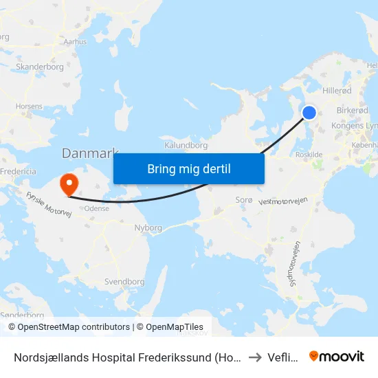 Nordsjællands Hospital Frederikssund (Hospitalvej) to Veflinge map