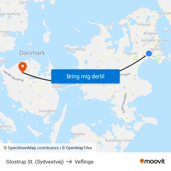Glostrup St. (Sydvestvej) to Veflinge map