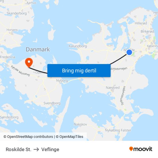 Roskilde St. to Veflinge map