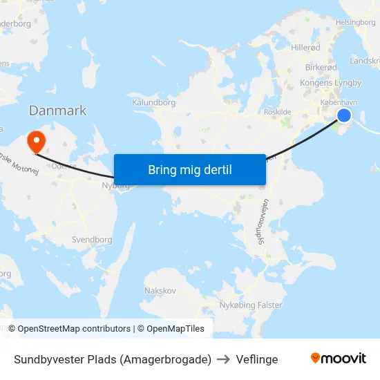 Sundbyvester Plads (Amagerbrogade) to Veflinge map