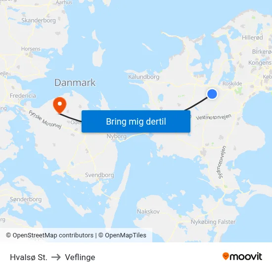 Hvalsø St. to Veflinge map