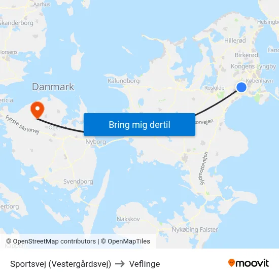 Sportsvej (Vestergårdsvej) to Veflinge map