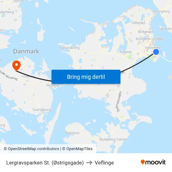 Lergravsparken St. (Østrigsgade) to Veflinge map