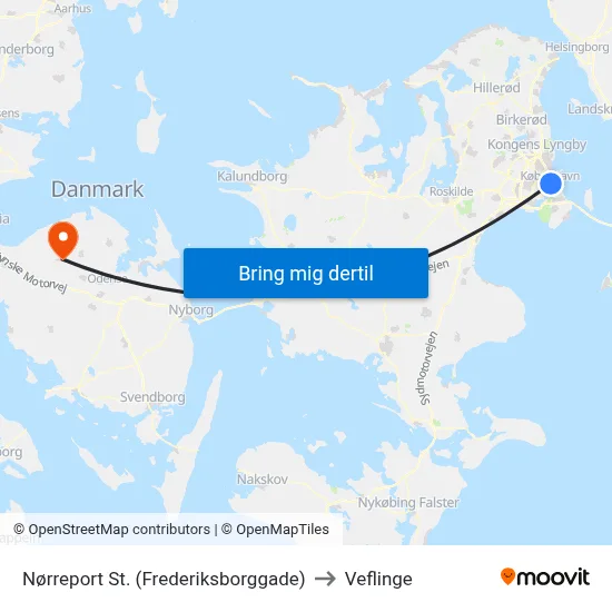 Nørreport St. (Frederiksborggade) to Veflinge map