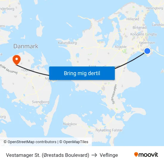 Vestamager St. (Ørestads Boulevard) to Veflinge map