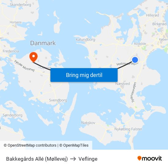 Bakkegårds Allé (Møllevej) to Veflinge map