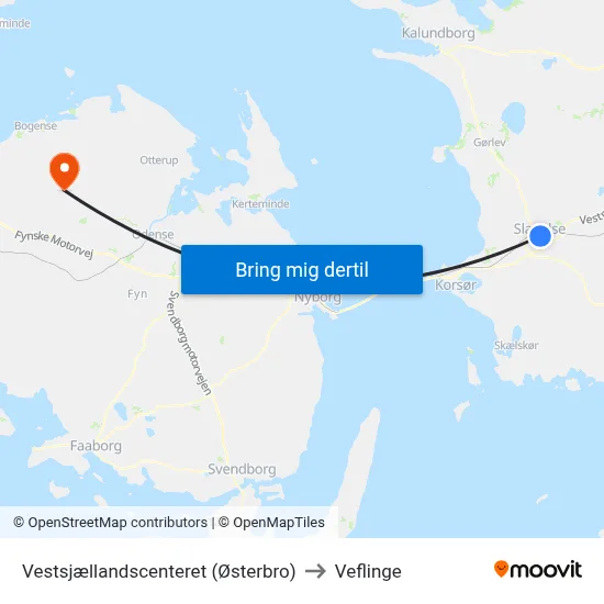 Vestsjællandscenteret (Østerbro) to Veflinge map