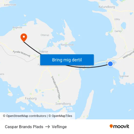 Caspar Brands Plads to Veflinge map