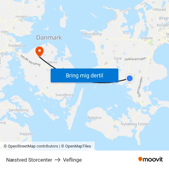 Næstved Storcenter to Veflinge map