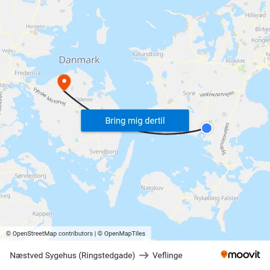 Næstved Sygehus (Ringstedgade) to Veflinge map