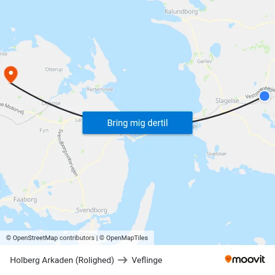 Holberg Arkaden (Rolighed) to Veflinge map