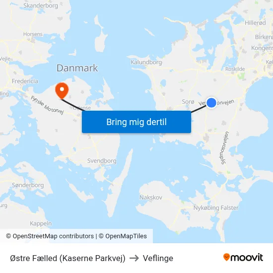 Østre Fælled (Kaserne Parkvej) to Veflinge map