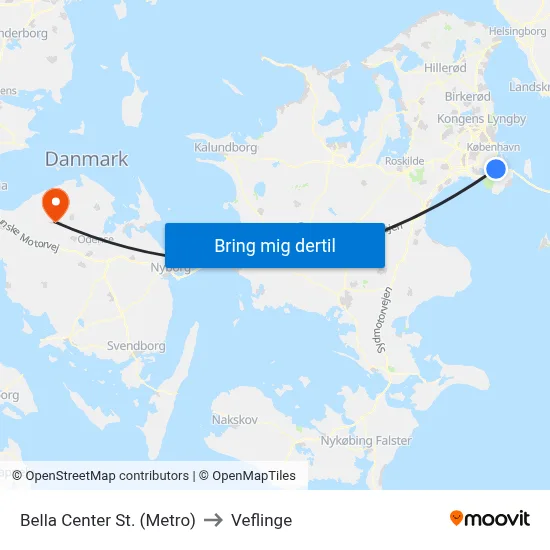 Bella Center St. (Metro) to Veflinge map