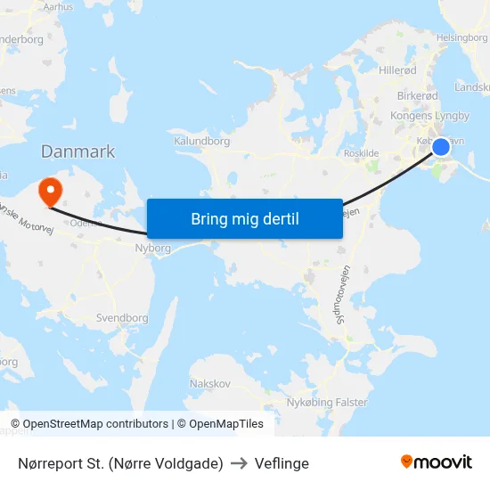 Nørreport St. (Nørre Voldgade) to Veflinge map