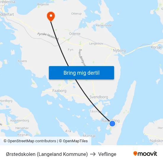 Ørstedskolen (Langeland Kommune) to Veflinge map