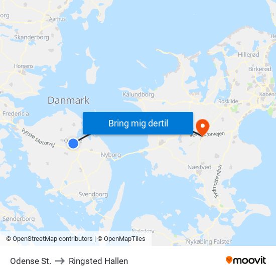 Odense St. to Ringsted Hallen map