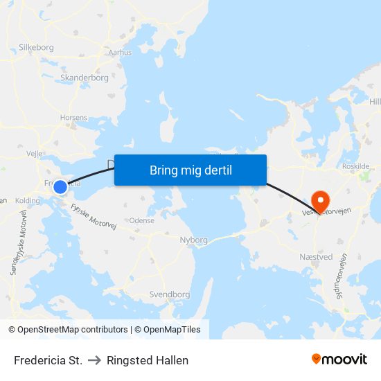 Fredericia St. to Ringsted Hallen map