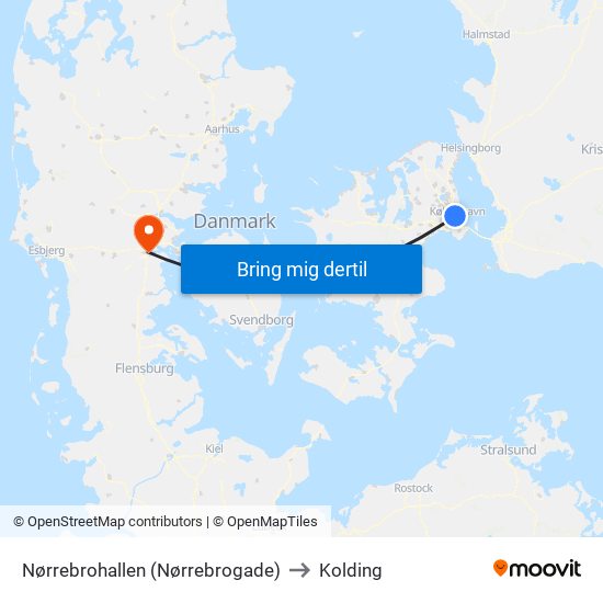 Nørrebrohallen (Nørrebrogade) to Kolding map