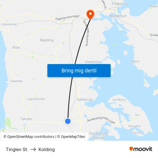 Tinglev St. to Kolding map