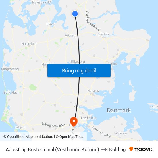 Aalestrup Busterminal (Vesthimm. Komm.) to Kolding map