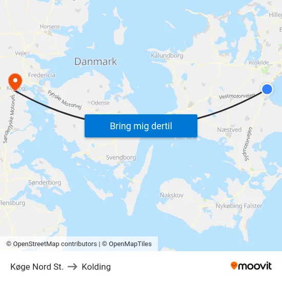 Køge Nord St. to Kolding map