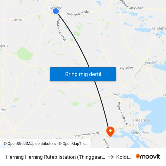 Herning Herning Rutebilstation (Thinggaard) to Kolding map