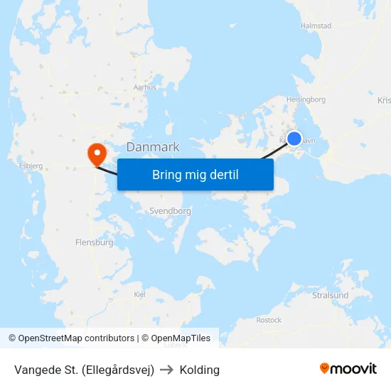 Vangede St. (Ellegårdsvej) to Kolding map