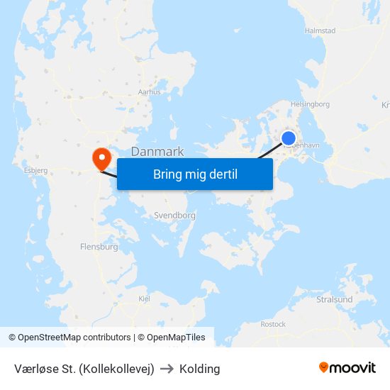 Værløse St. (Kollekollevej) to Kolding map