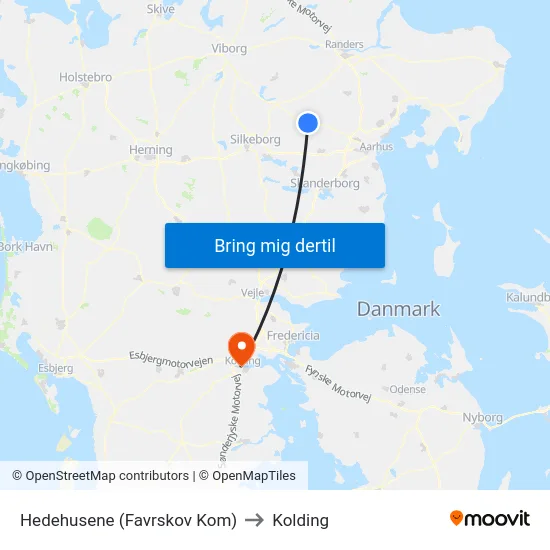Hedehusene (Favrskov Kom) to Kolding map