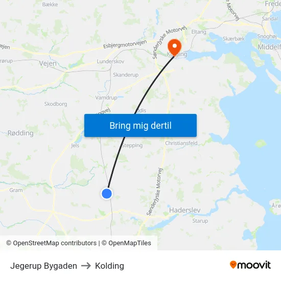 Jegerup Bygaden to Kolding map