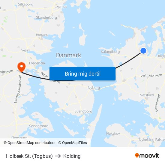 Holbæk St. (Togbus) to Kolding map